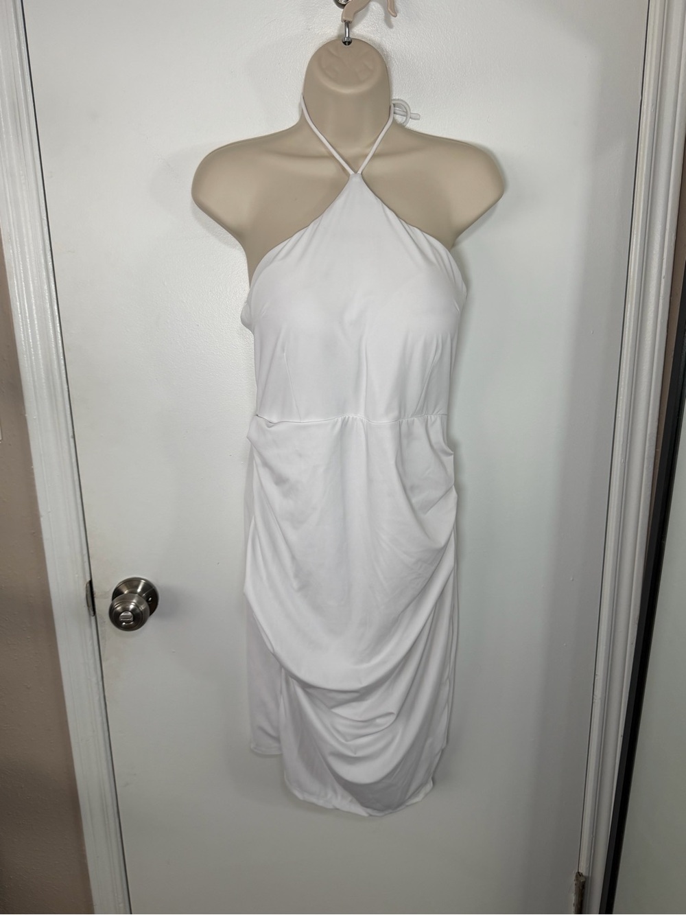 Klassy White Strapless Halter Midi “Brami” Dress - L